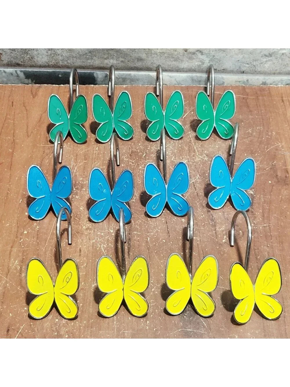 Decorative Resin Butterfly Shower Curtain Hooks Set of 12 Green Blue Yellow